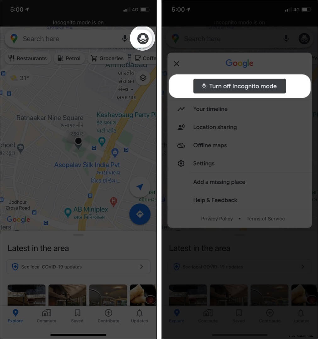 So verwenden Sie den Inkognito-Modus in Google Maps für iPhone und iPad 