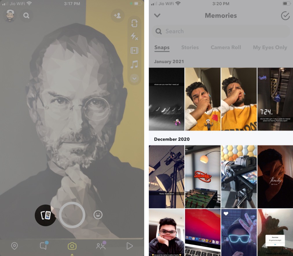 So laden Sie Snapchat-Schnappschüsse in Instagram-Geschichten auf dem iPhone hoch 