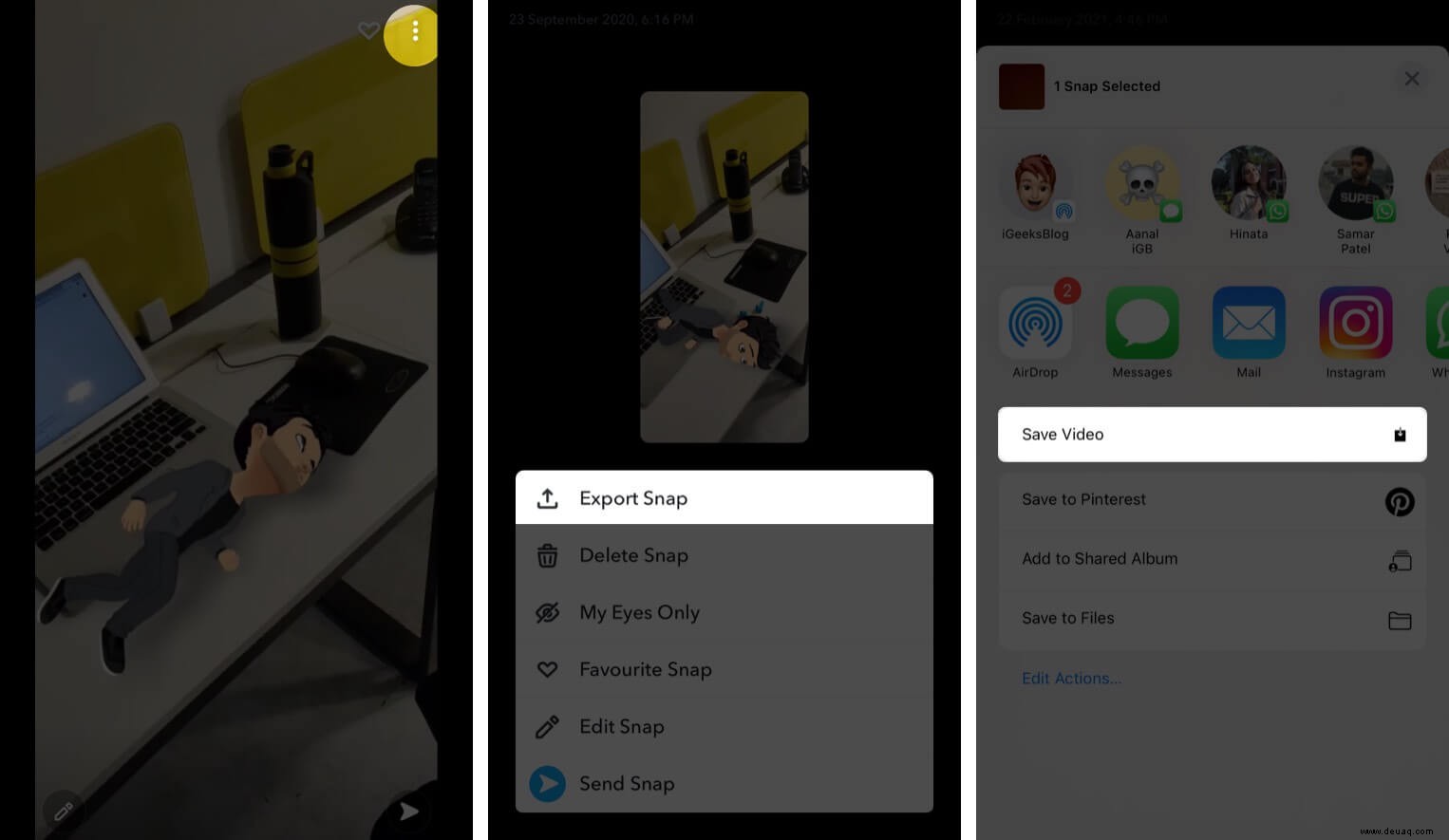 So laden Sie Snapchat-Schnappschüsse in Instagram-Geschichten auf dem iPhone hoch 