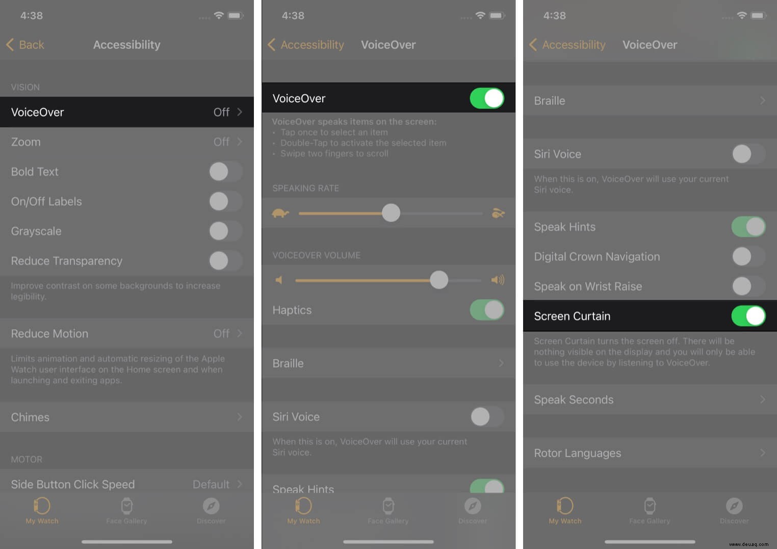 So verwenden Sie Screen Curtain auf iPhone, Apple Watch und Mac 