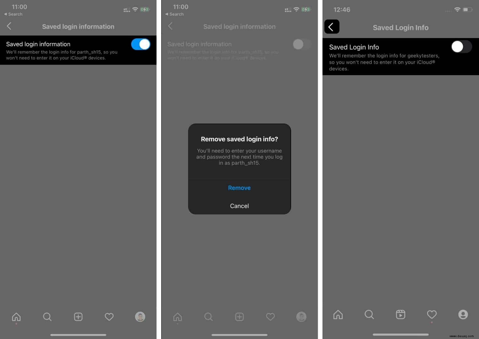 So entfernen Sie ein gespeichertes Konto auf Instagram vom iPhone 
