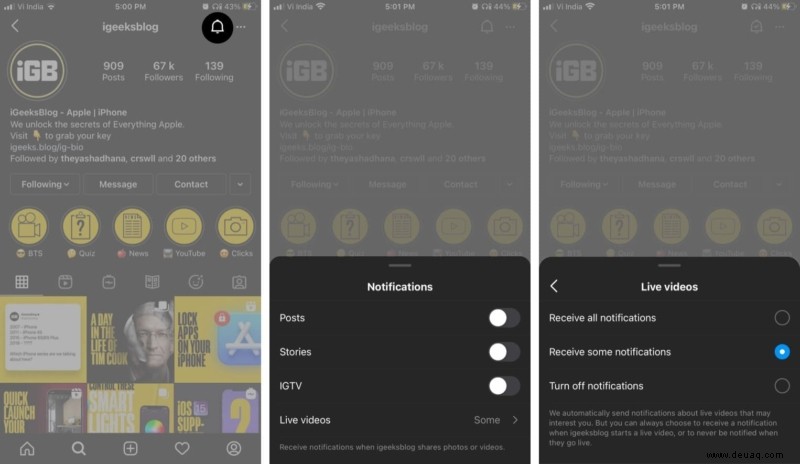 So aktivieren Sie Post- und Story-Benachrichtigungen auf Instagram für iPhone 