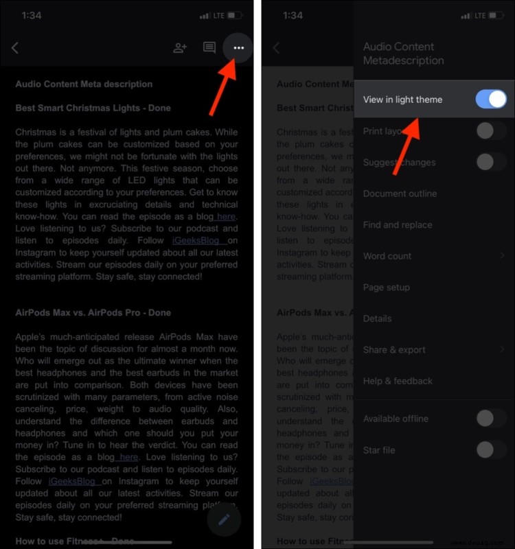 So verwenden Sie Google Docs im Dunkelmodus auf iPhone, Android und PC 