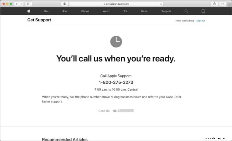 So kontaktieren Sie den Apple Support:Holen Sie sich Hilfe für Ihr Apple-Gerät 