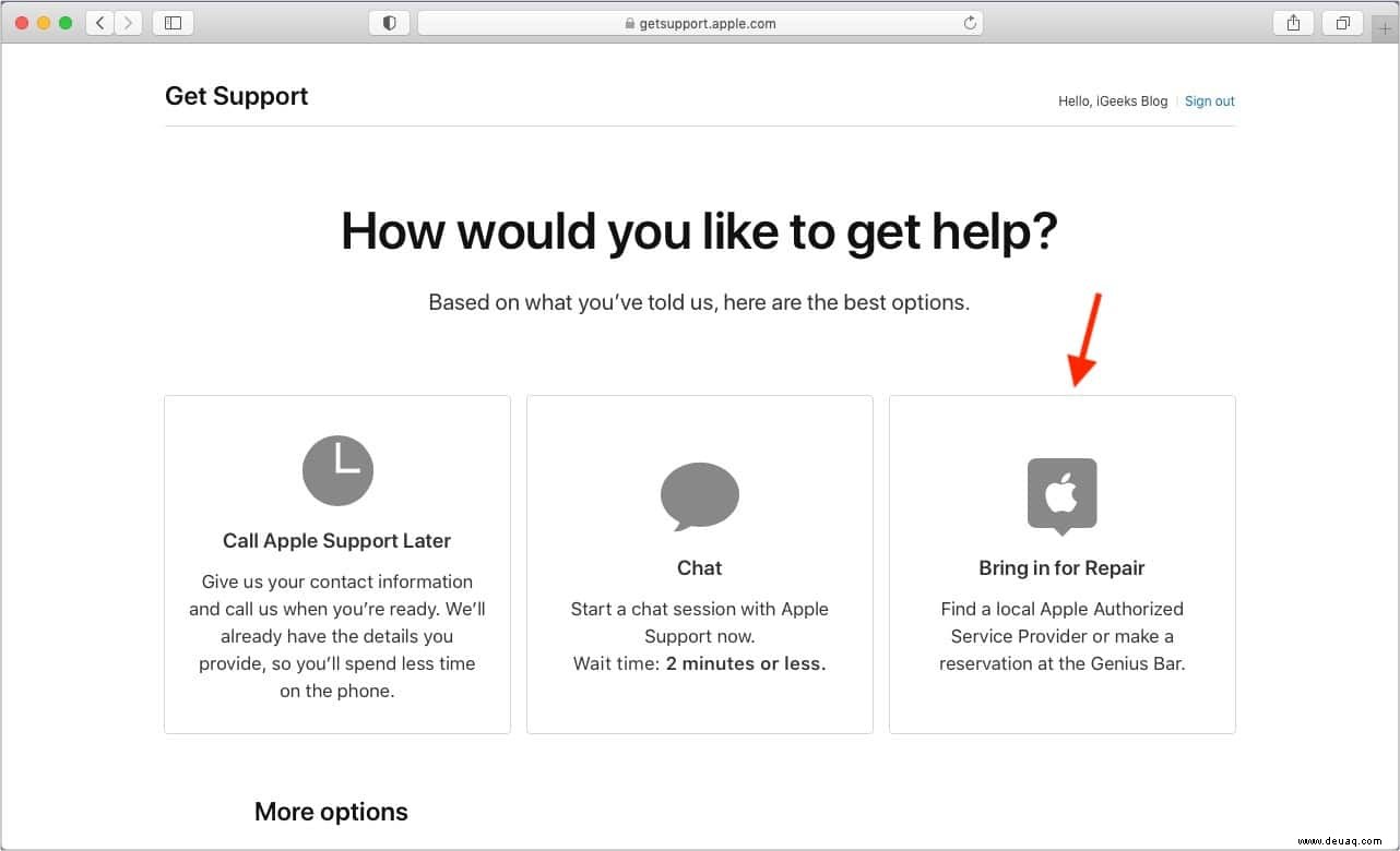 So kontaktieren Sie den Apple Support:Holen Sie sich Hilfe für Ihr Apple-Gerät 