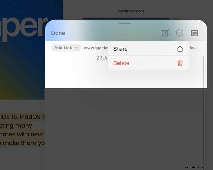 So verwenden Sie Quick Note in iPadOS 15 auf dem iPad 