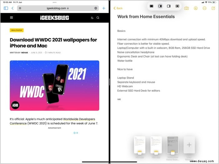 So funktioniert Multitasking auf dem iPad (iPadOS 15):Eine ultimative Anleitung 