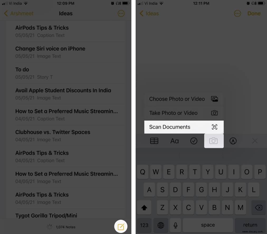 So scannen Sie Dokumente auf dem iPhone mit der Notes-App 