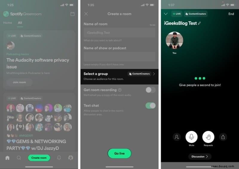 Was ist Spotify Greenroom und wie wird es auf dem iPhone verwendet? 