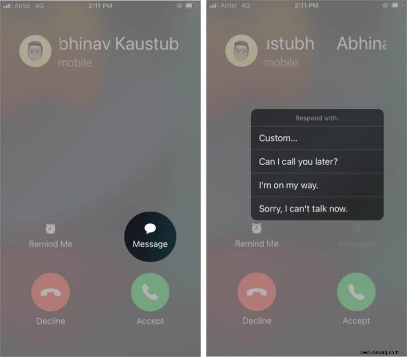So richten Sie eine benutzerdefinierte Nachrichtenantwort für eingehende Anrufe auf dem iPhone ein 