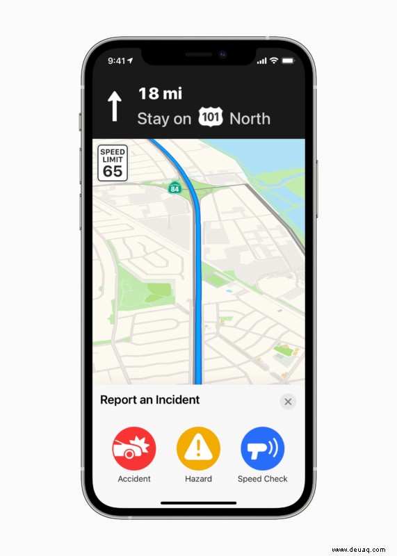 So meldest du Unfälle, Gefahren oder Geschwindigkeitskontrollen in Apple Maps 