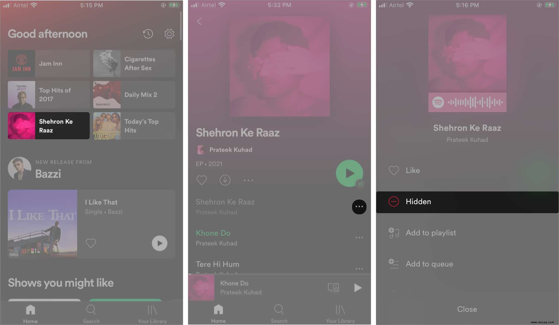 So verstecken und zeigen Sie Songs in Spotify auf iPhone und Android 