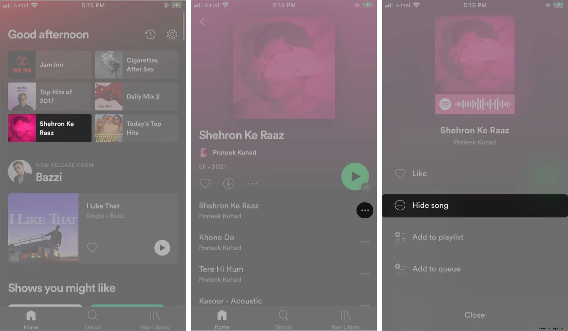 So verstecken und zeigen Sie Songs in Spotify auf iPhone und Android 