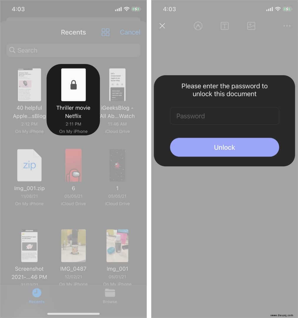 So entfernen Sie das Passwort aus einer PDF-Datei auf iPhone und iPad 