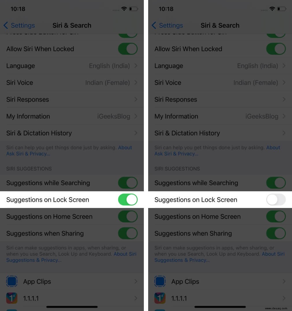 So deaktivieren Sie Siri-Vorschläge auf dem Sperrbildschirm auf dem iPhone 