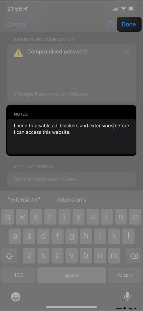 So fügen Sie Notizen zu iCloud-Schlüsselbundeinträgen auf iPhone und iPad hinzu 