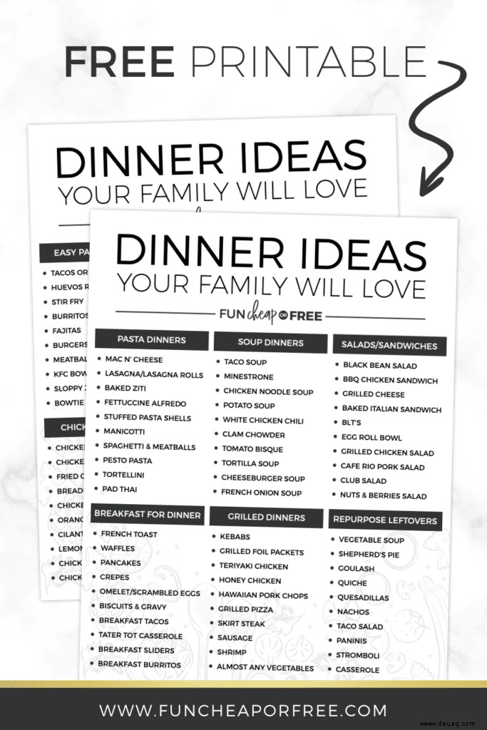 Liste mit über 100 Dinner-Ideen, um die Essensplanung zum Kinderspiel zu machen! 