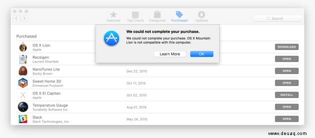 Laden Sie ältere Versionen von OS X herunter und installieren Sie sie auf einem Mac 