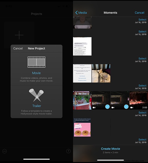 So verwenden Sie iMovie auf dem iPhone oder iPad 