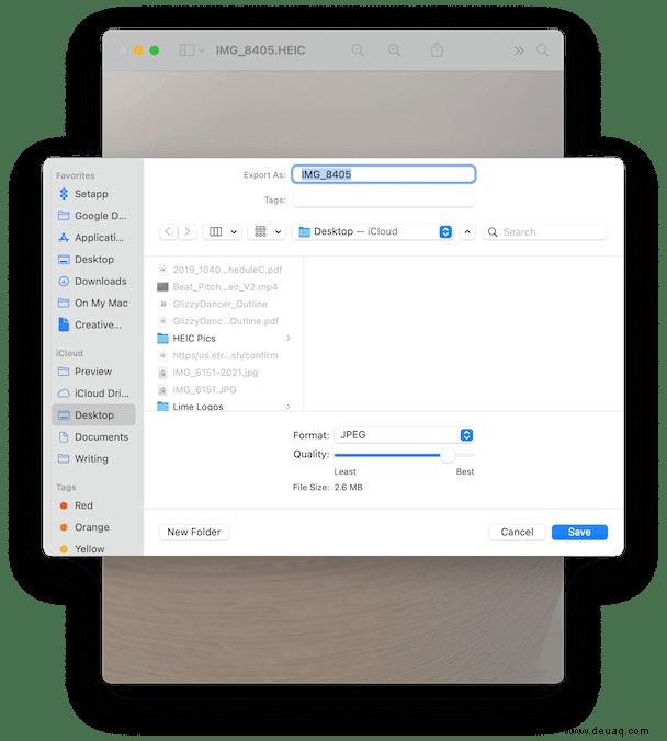 So ändern Sie das Bildformat auf dem Mac von .heic in .jpg 
