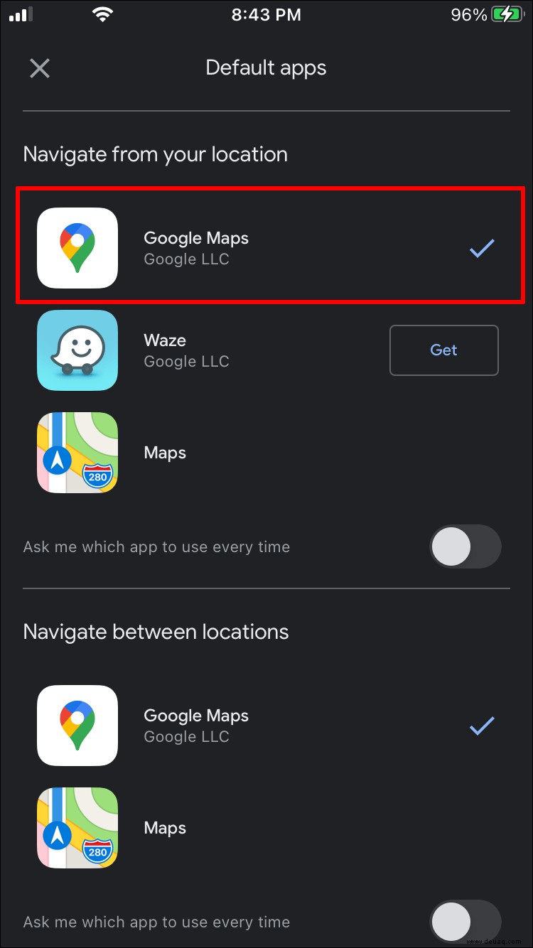 Kann ich Google Maps als Standard auf einem iPhone festlegen?