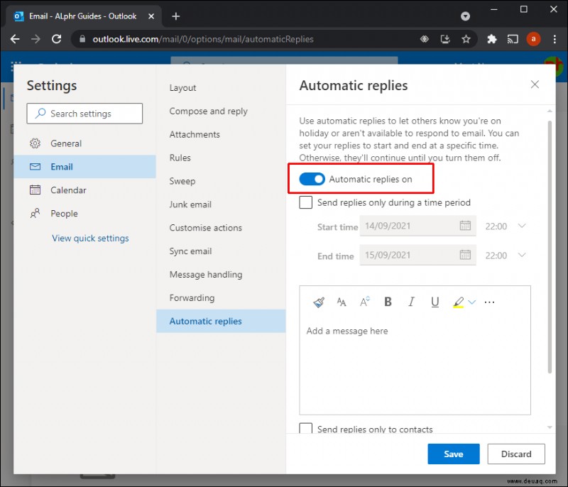 So legen Sie eine automatische Abwesenheitsantwort in Outlook fest
