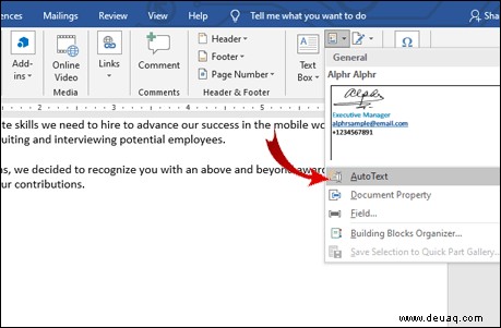 So fügen Sie eine Signatur in Microsoft Word ein
