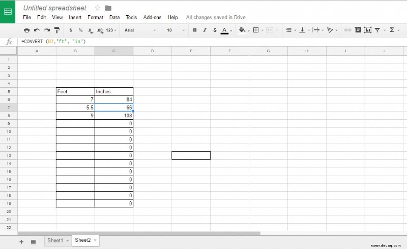 So konvertieren Sie Fuß in Zoll in Google Tabellen