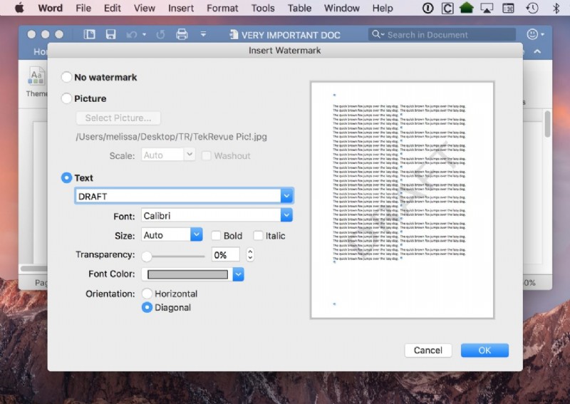So fügen Sie ein Wasserzeichen in Microsoft Word für Mac hinzu