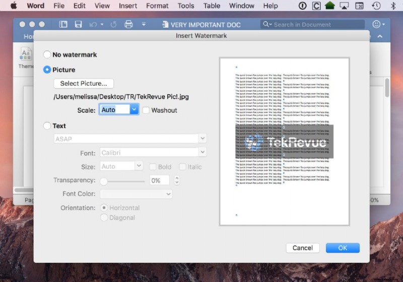 So fügen Sie ein Wasserzeichen in Microsoft Word für Mac hinzu