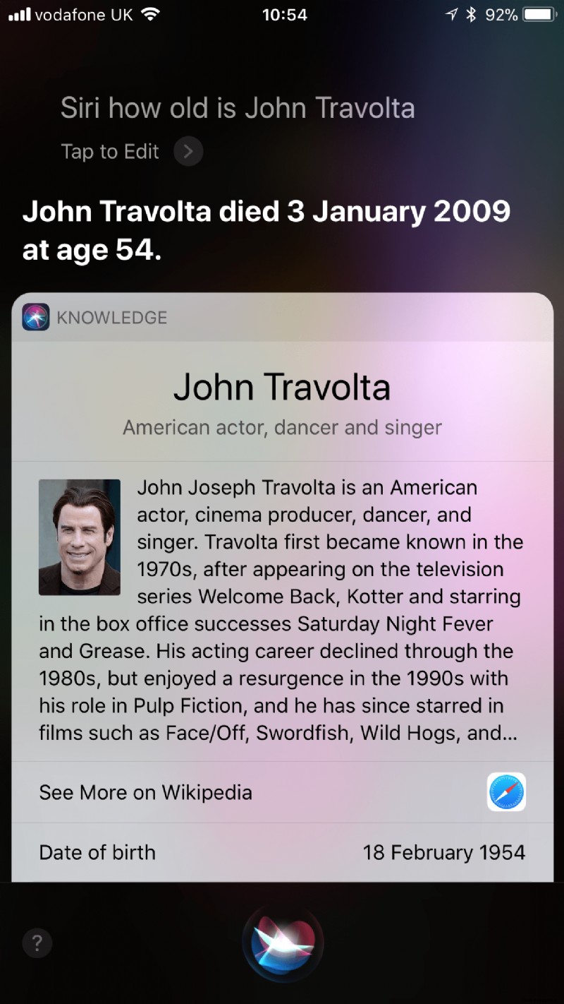 Siri scheint John Travolta getötet zu haben