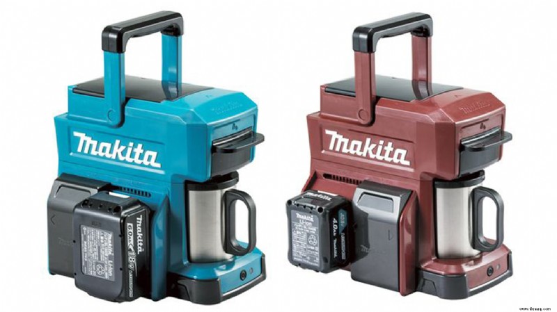 Die robuste Kaffeemaschine von Makita wird mit Bohrbatterien betrieben und eignet sich perfekt für Baustellen 
