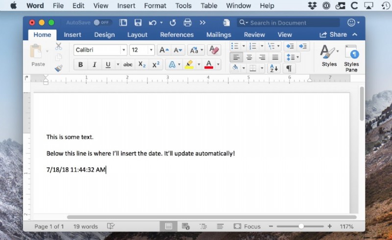 So fügen Sie einen automatisch aktualisierenden Datums- und Zeitstempel in Word für Mac hinzu