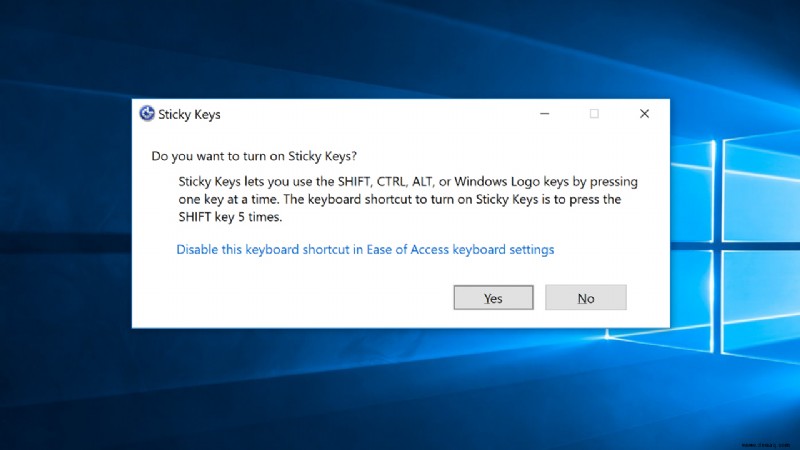 Windows 10:Sticky Keys-Warnung und Signalton deaktivieren