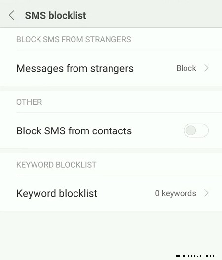 So blockieren Sie Textnachrichten auf dem Xiaomi Redmi Note 3
