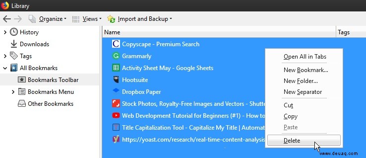 So löschen Sie alle Lesezeichen in Firefox