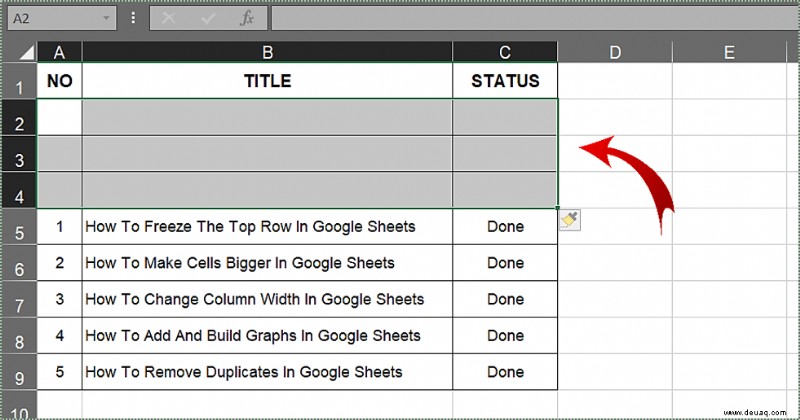 So verschieben Sie Zellen in Excel nach unten