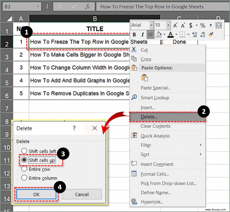 So verschieben Sie Zellen in Excel nach unten