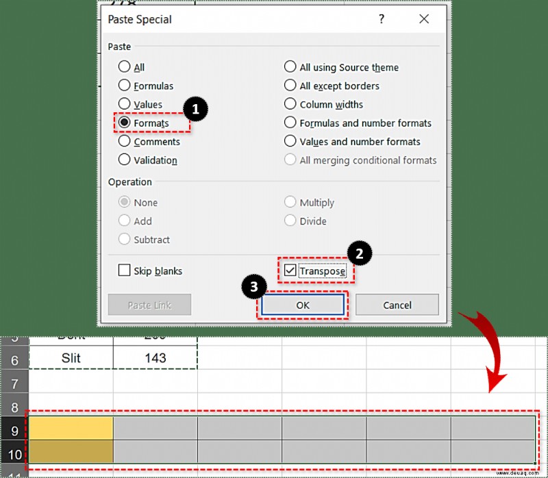 Einfügen von Verknüpfungs- und Transponierungsfunktionen in Excel