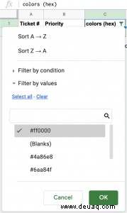 So filtern Sie nach Farbe in Google Tabellen