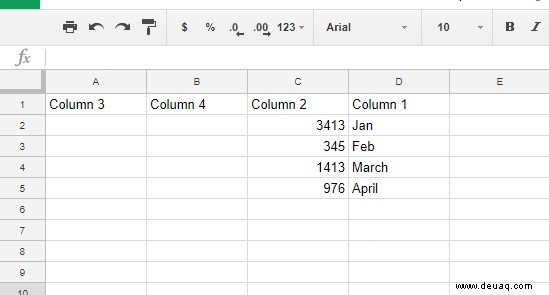 So tauschen Sie Spalten in Google Sheets aus 