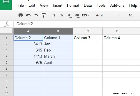 So tauschen Sie Spalten in Google Sheets aus 