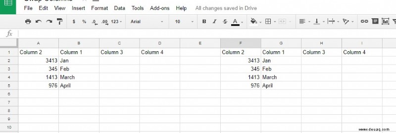 So tauschen Sie Spalten in Google Sheets aus 