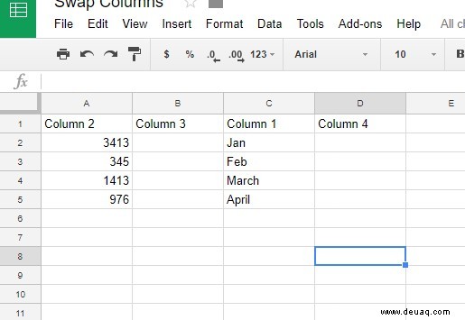 So tauschen Sie Spalten in Google Sheets aus 