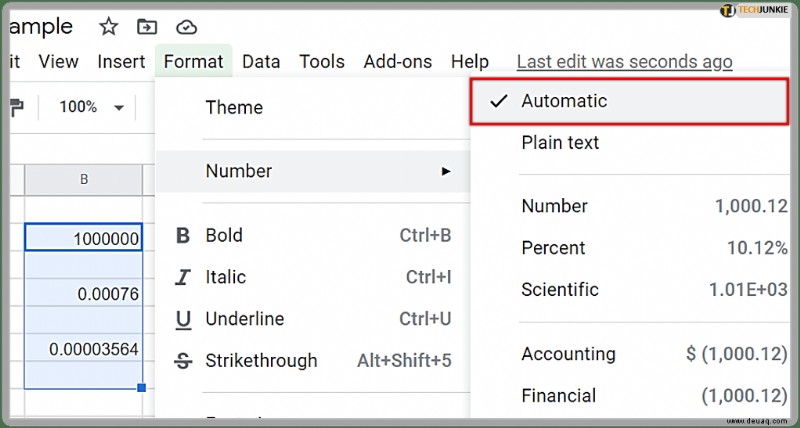So deaktivieren Sie die wissenschaftliche Notation in Google Tabellen
