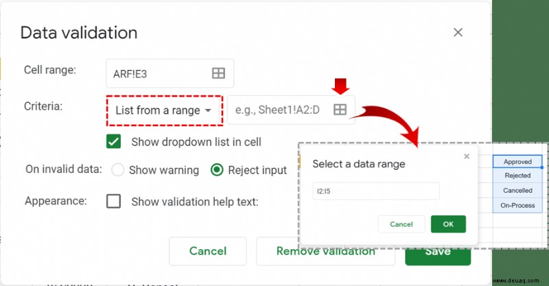 Einfügen von Dropdown-Listen in Google Tabellen