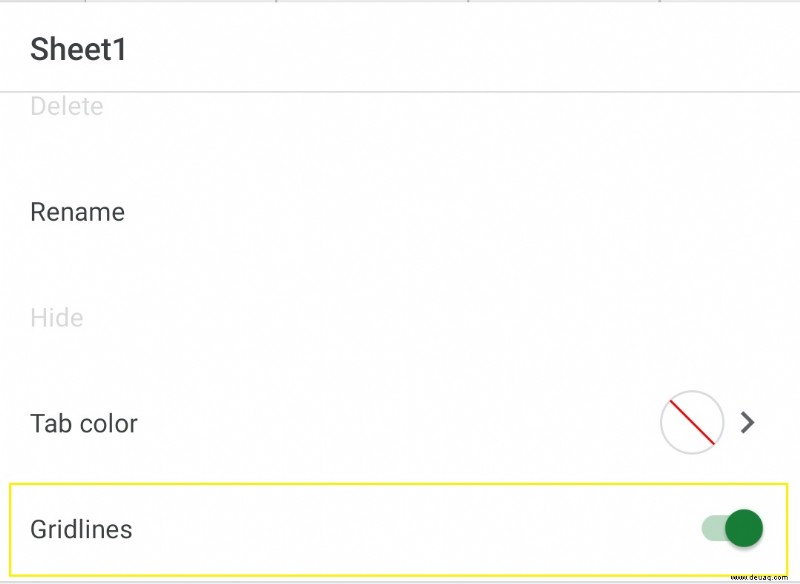 So entfernen Sie die Gitterlinien in Google Tabellen