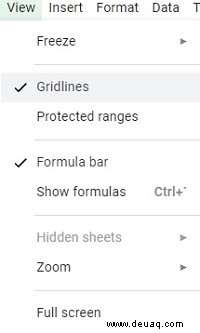 So entfernen Sie die Gitterlinien in Google Tabellen