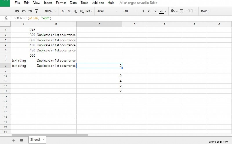 So zählen Sie Duplikate in Google Tabellen