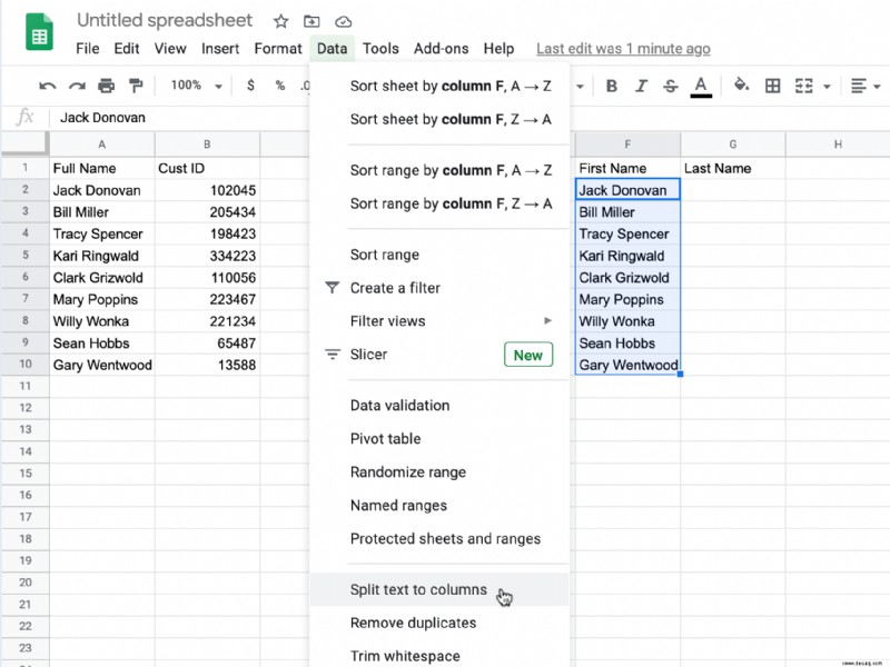 So trennen Sie Vor- und Nachnamen in Google Tabellen
